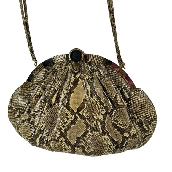 JUDITH LEIBER GENUINE PYTHON SNAKESKIN CLASP DEVIN PURSE CLUTCH